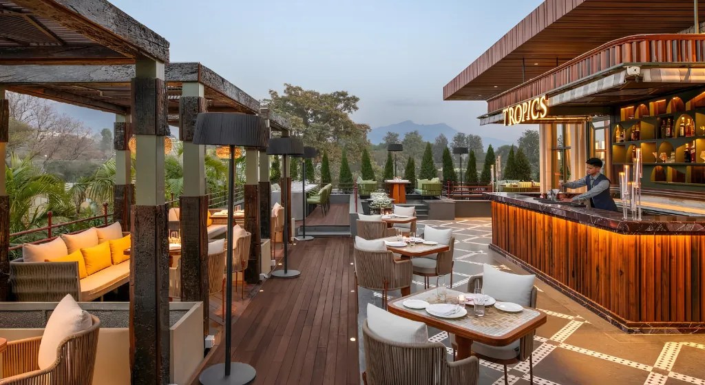  Premium rooftop dining lounge included in your char dham helicopter booking package 2026.