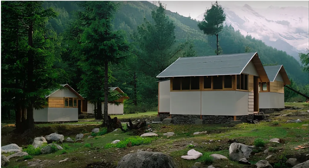 Luxury nature cottages in Harsil Valley for 4 dham yatra by helicopter 2026.