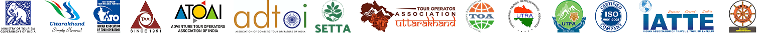 A row of official logos including the Ministry of Tourism India and Uttarakhand Tourism showing government approval as A partner of Avya Aviation.
